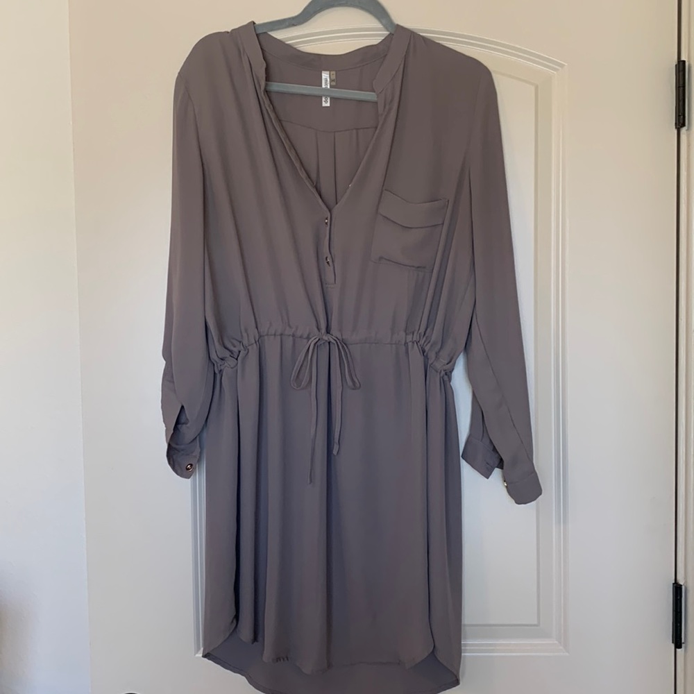 Dress - drawstring at waist, functional buttons at top